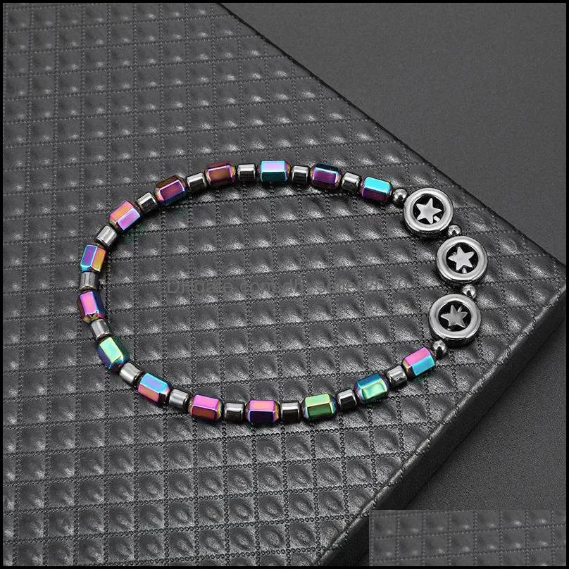 Magnetic oval hematite stone bead Anklets bracelet Rainbow color women Fashion beach Health Energy Healing anklets model foot Jewelry 318