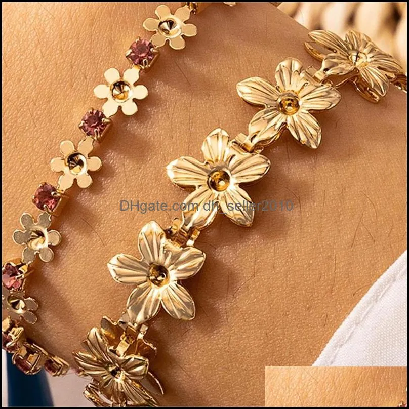 Wholesale Chain High Street Design 2 Layers Gold Plating Daisy Bracelet Vintage Retro Jewelry Link, 3383 Q2