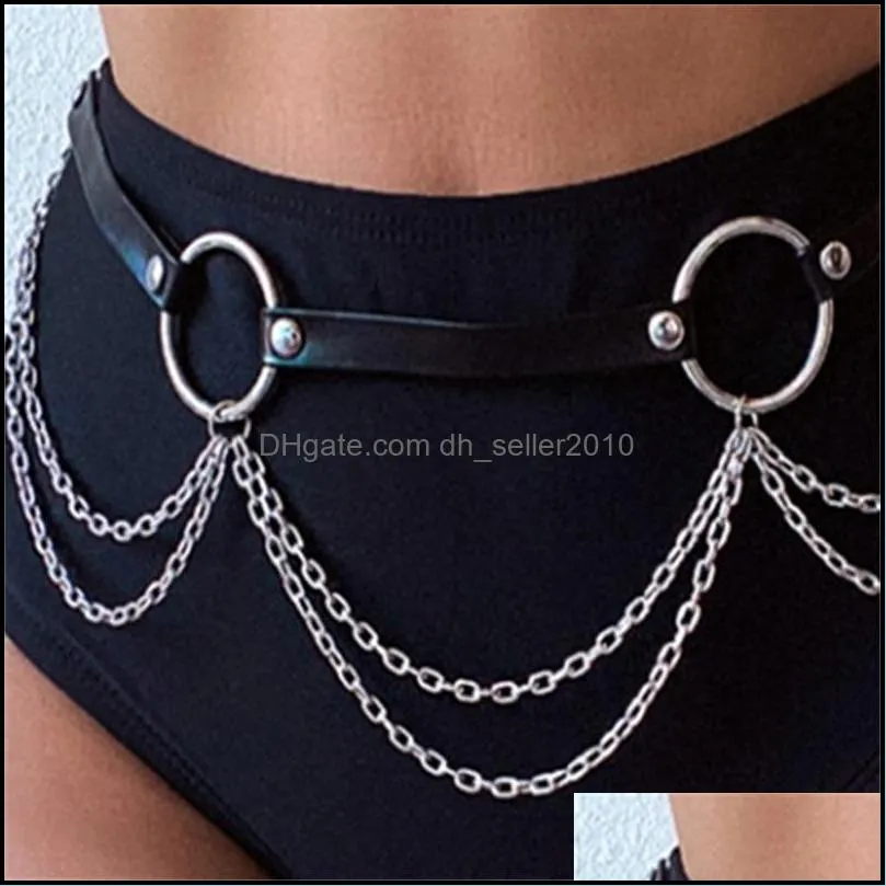 Leather Body Harness Chain Belt Sexy Body Chain Women Straps Girls Rave Waist Jewelry Fashion Accessory 1663 Q2