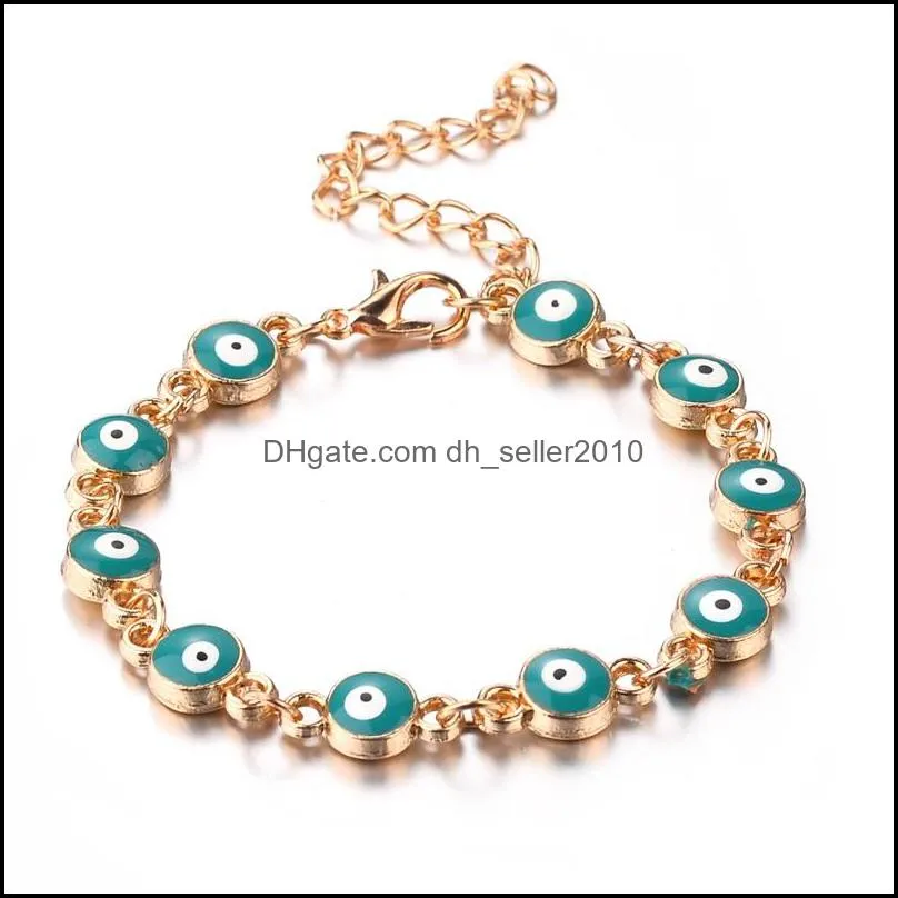 Enamel Blue Evil eye charm bracelets For women Men Turkish Eye Gold chains adjustable bracelet Bangle Fashion Jewelry in Bulk 167 O2