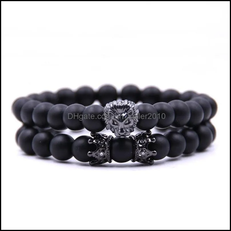  Crown Bracelet Frosted Black Bead Charm Bracelets Men Women Wristband Jewelry Accessories Chain Fashion 4 8bb G2B