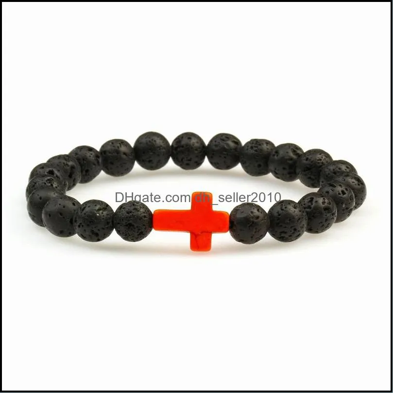 new Strands Essential Oil Perfume Diffuser 8mm Black Lava cross Stone Beads Bracelet Stretch Yoga Jewelry 843 Q2