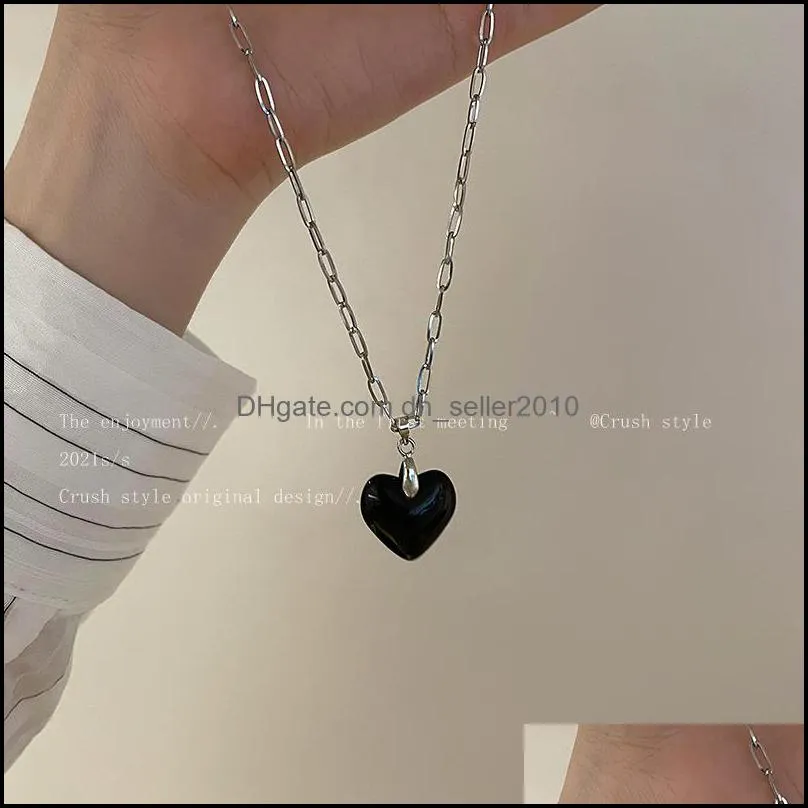 Green Black Zebra-Stripe Glass Heart Pendant Titanium Steel Chain Necklaces for Women Chokers Unusual Necklace Aesthetic Jewelry 5616