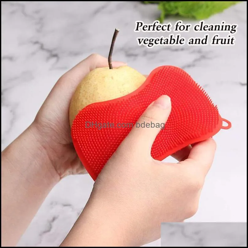 Kitchen Cleaning Brush Pot Pan Sponge Scrubber Fruit Vegetable Dish Silicone Dishwashing Brush Washing Cleaning Brushes Kitchen