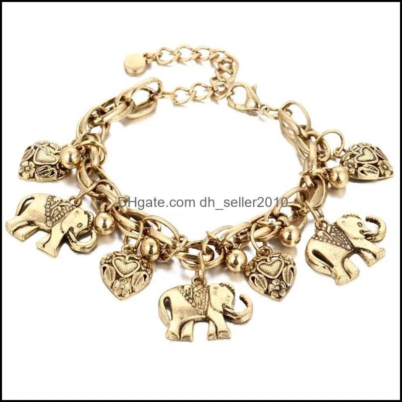 Fashion Retro Anklet Accessories Carved Elephant Ankle Chain Peach Heart Alloy Anklets Bracelets Hand Jewelry Ornaments 3 19hs Y2