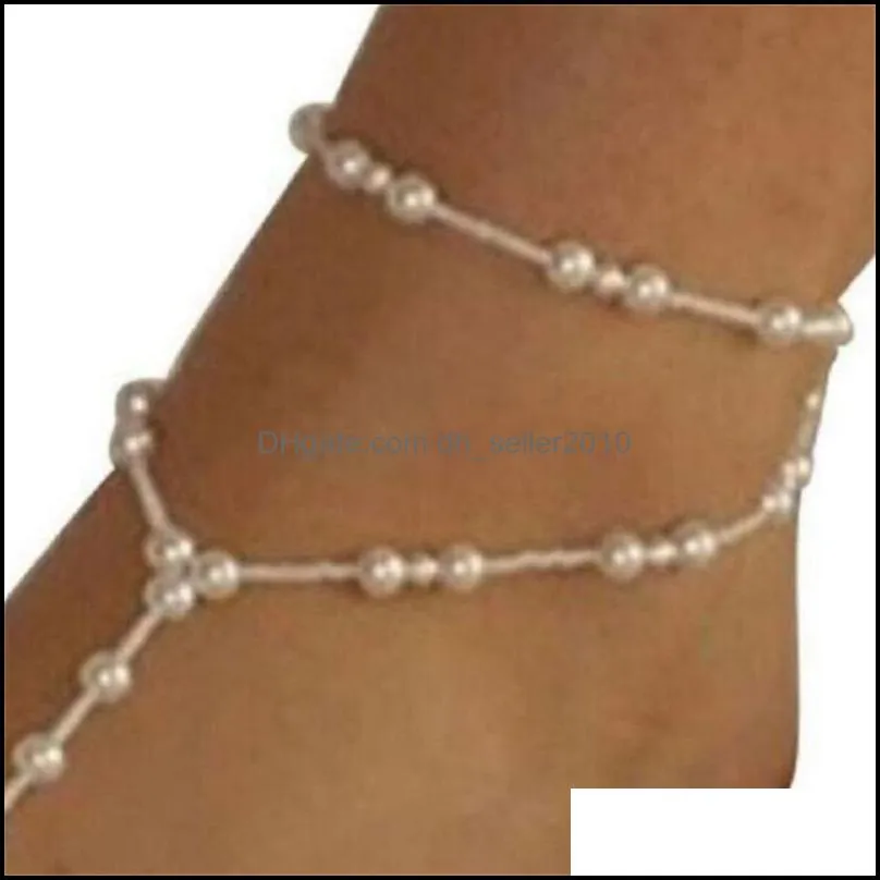 Fashion Wedding Foot Chain Jewelry Anklet Chains Women Beach Imitation Pearl Barefoot Sandals Foot Jewelry Crystal Sandals KKA6154 1091