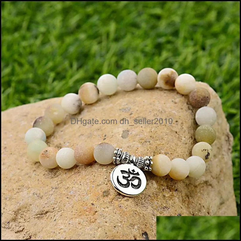 8Mm Matte Amazonite Stone Strand Bracelet Yoga Chakra Mala Bracelet Om Lotus Women Men Beaded Charm Bracelets Handmade Jewelry Tqg8G 389