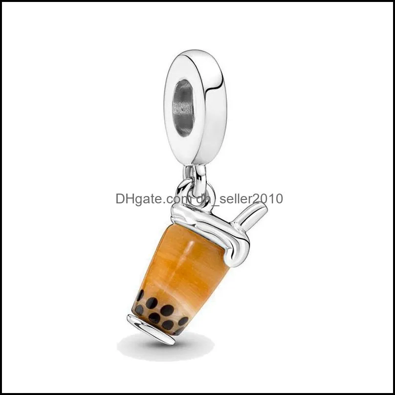 100% 925 Sterling Silver Murano Glass Bubble Tea Dangle Charms Fit Original European Charm Bracelet Fashion Jewelry Accessories 1225