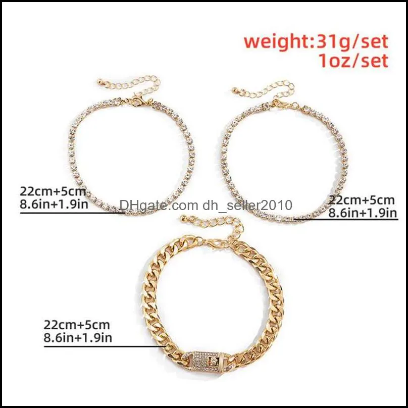 Women Shiny Diamond Anklets Party Gorgeous Shining Anklet Ladies Rhinestone Hip Hop Style Alloy Ankle Ornaments Gold/White 2443 T2