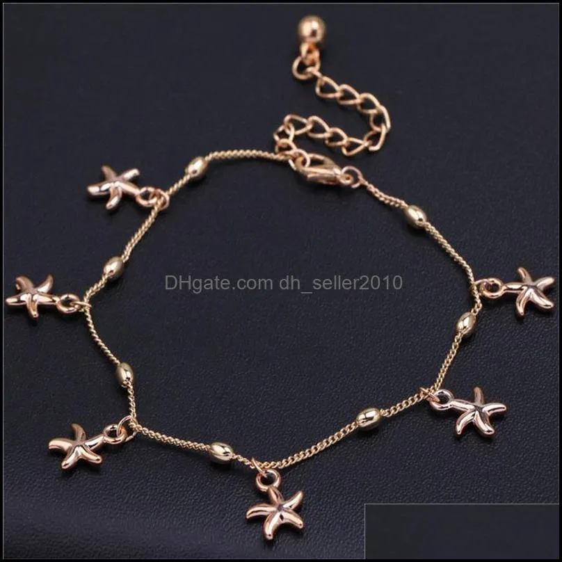 Wonlife Gussy wholesale elegant Rose-gold Little Starfish Ladies Chain Ankle Bracelet Barefoot Sandal Beach Foot Jewelry for leg 470