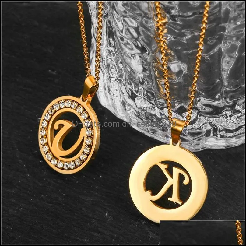 Stainless Steel 26 letters A-Z Necklace NEW Crystal Rhinestone Necklaces For Women Wedding Valentine`s Day Gifts 5628 Q2