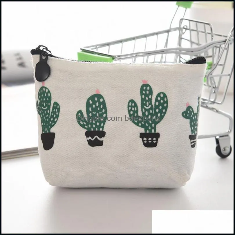 Cartoon Canvas Cactus Zipper Coin Purse Student Card Key Storage Bag Mini Sanitary Napkins Organizer Cosmetic Bag Wallet