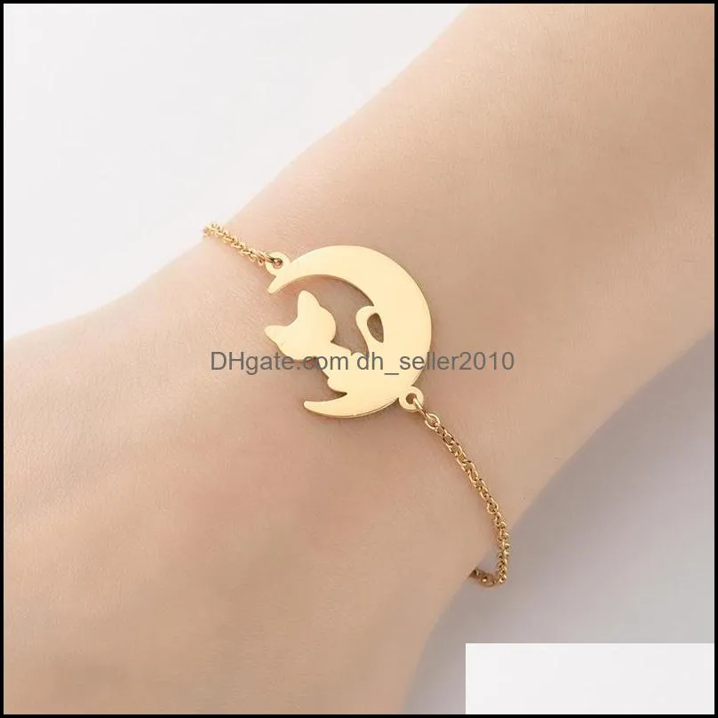 Simple Retro Couple Bracelet Cut Animal Bird Butterfly Moon Cat Hand Chain Women Adjustable Fashion Jewelry Charm Bracletes 2220 Q2