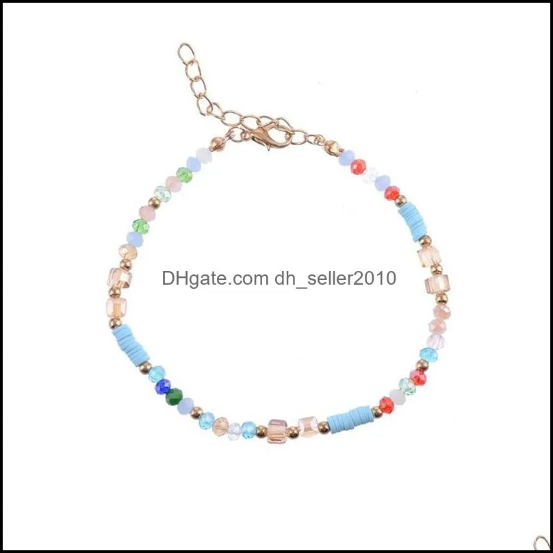Fashion Colorful Crystal Bead Anklets for Women Barefoot Sandals Foot Anklet Bracelet Bohemia Summer Beach Charm Bead Jewelry Gift 1357