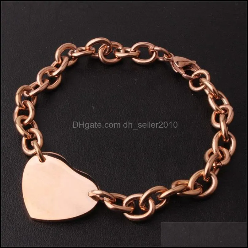 High Quality Stainless Love Heart Shaped Bracelet Rose Gold Silver Color Titanium Steel Bracelets for Women Jewelry 3788 Q2