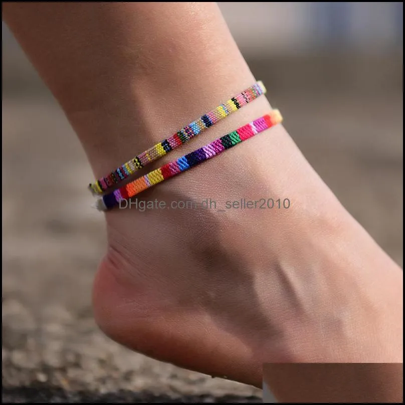 Bohemian Anklets for Men and Women 2pcs/set Handmade Rope Friendship Beach Barefoot Bracelet on the Leg Chain 2942 Q2