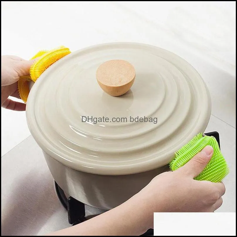 Kitchen Cleaning Brush Pot Pan Sponge Scrubber Fruit Vegetable Dish Silicone Dishwashing Brush Washing Cleaning Brushes Kitchen