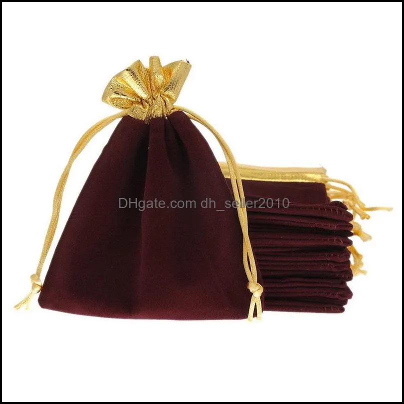 50PCs Velvet Gold Color Trim Drawstring Jewelry Gift Bags Pouches Wedding Party Decoration Favor Drawable Bag 1380 D3