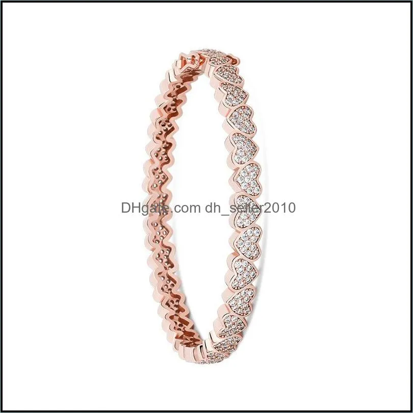 Hip Hop Women Bangles Fashion 18K Gold Rhodium Plated Small Hearts Bangles Luxury Bling Zircon Love Bangles 3484 Q2