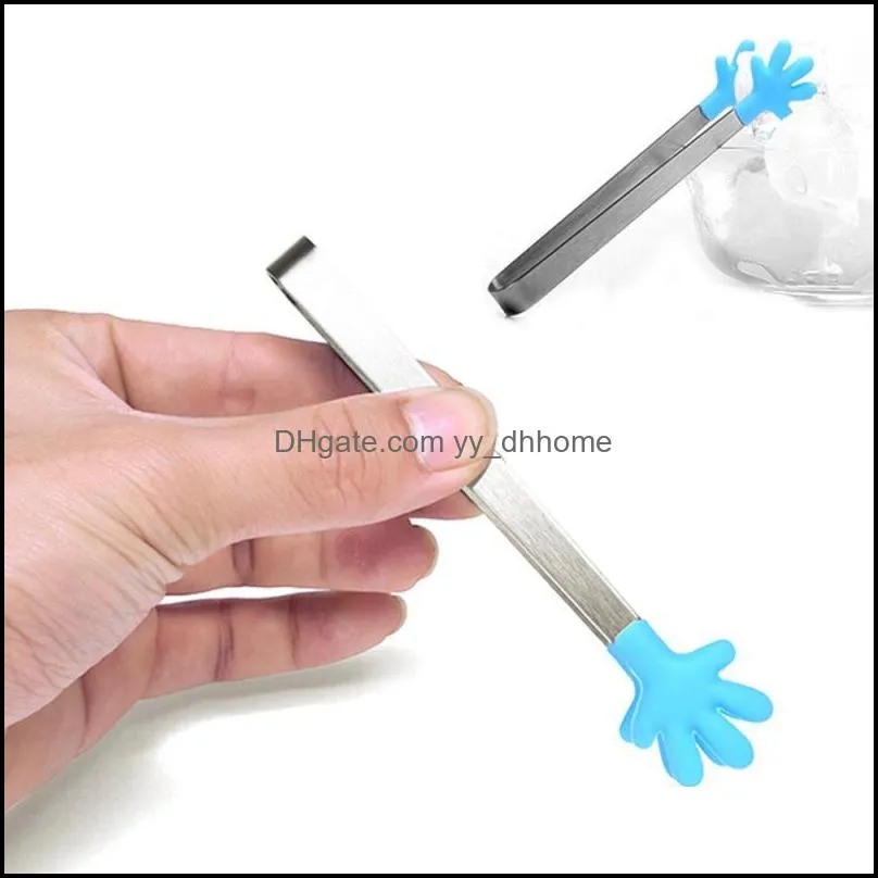 Portable Creative Small Palm Silicone Clip Non-slip Stainless Steel Mini Food Kitchen dishes BBQ Clip Kitchen Tool Tongs
