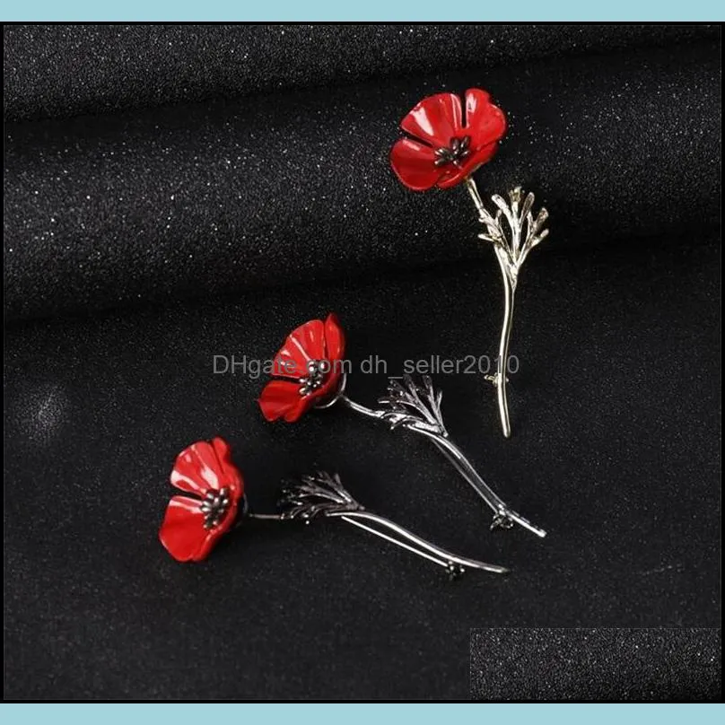 Wholesale 2017 New Vintage Style Retro Creative Red Poppy Flower Brooch Lapel Pins 3 Colors Available 2438 T2