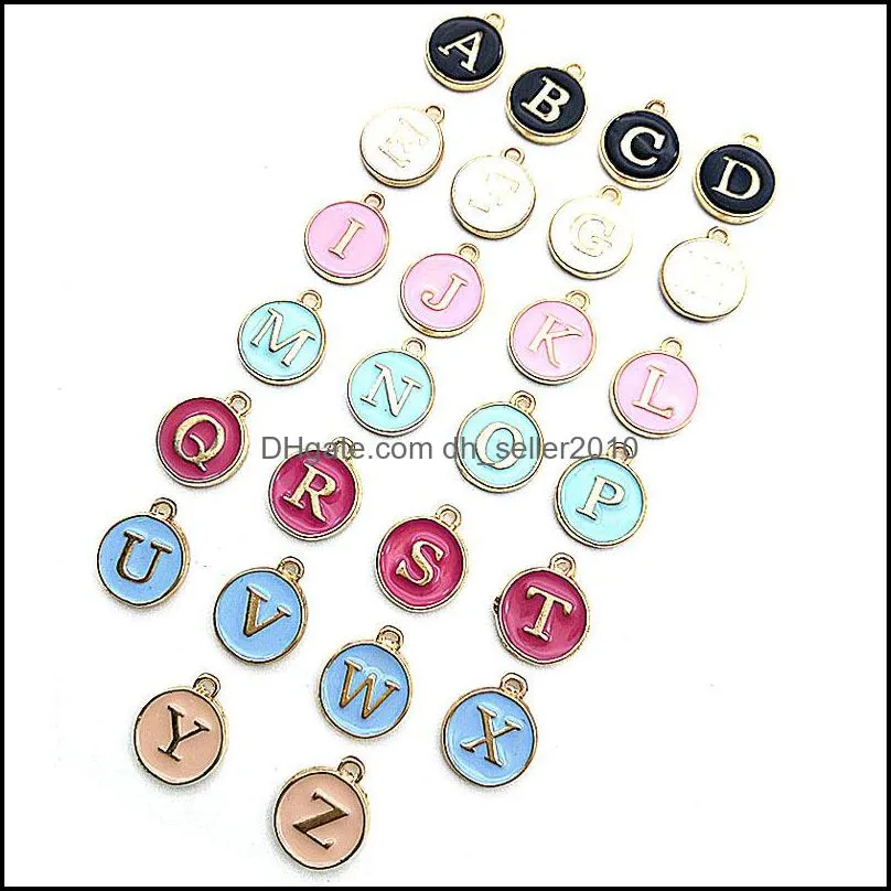 Handmade DIY Ornaments Alloy Charms Hot Selling Double Sided Drop Oil Colour Lovers Pendants 26 Letters Jewelry Sets 0 36jm G2B