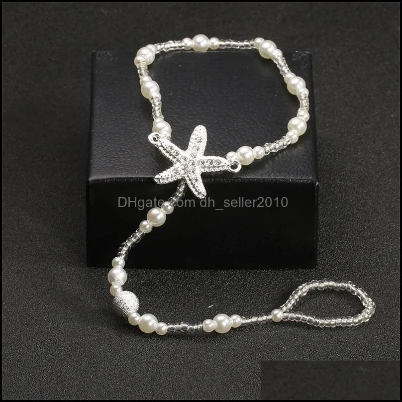 Anklets Jewelry Pearl Starfish Ankle Chain Anklet Beach Wedding Foot Barefoot Sandal Chains For Women 1366 D3