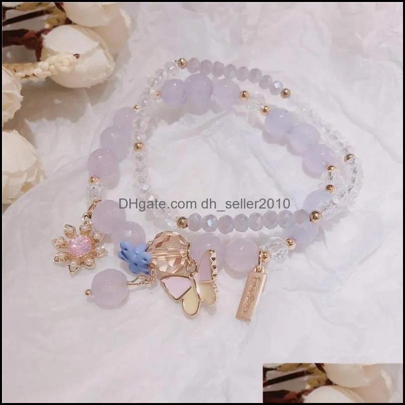 Korean Mashan jade two piece set lady style butterfly summer bracelet production Bracelets Crystal Crystal 67 N2