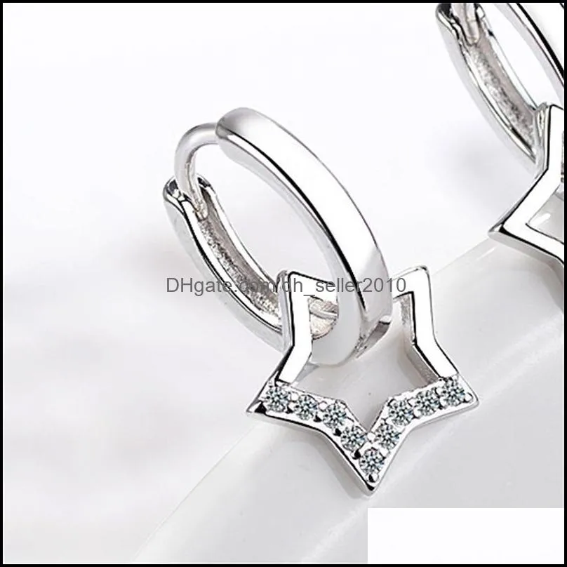 Silver Color Simple Zircon Hollow Star Pendant Hoop Earrings For Women Jewelry Party Gifts 5639 Q2