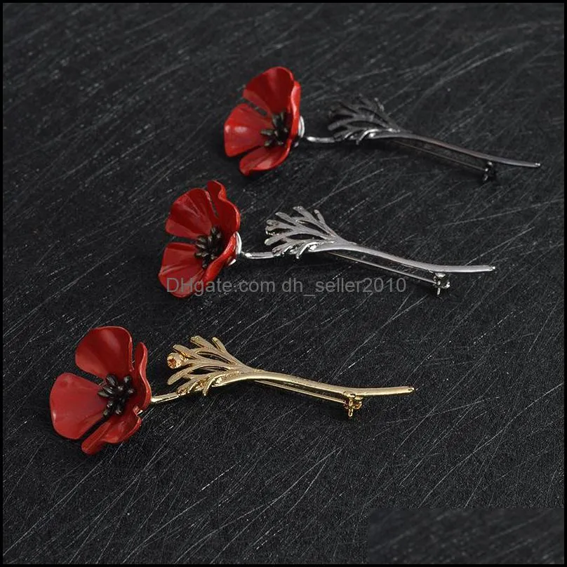 Wholesale 2017 New Vintage Style Retro Creative Red Poppy Flower Brooch Lapel Pins 3 Colors Available 2438 T2