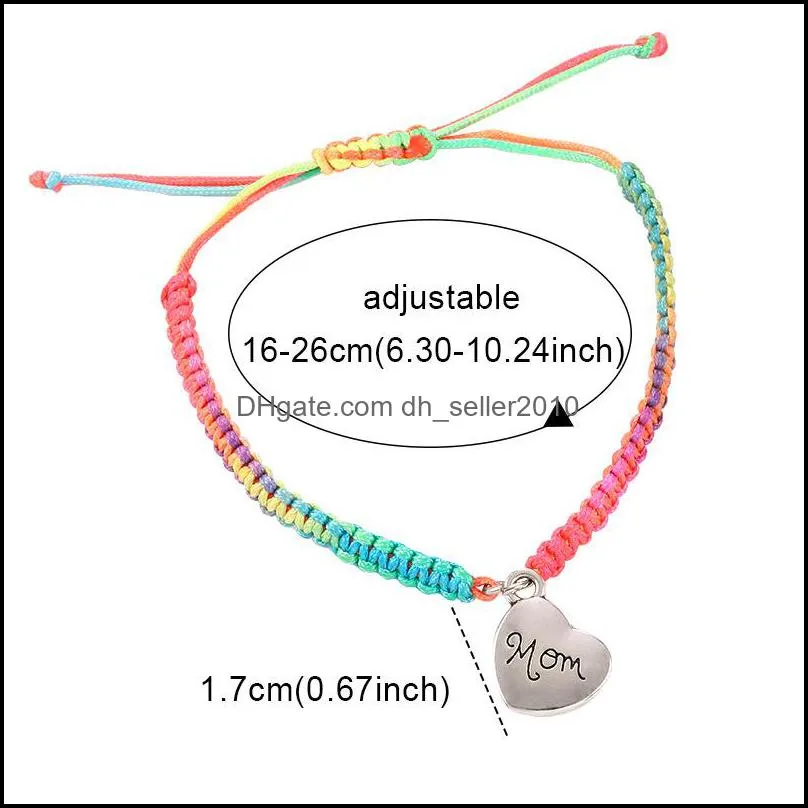 Handmade Heart Mom Charm Bracelets Colorful String Woven Bracelet For Mom Fashion I Love You Mom Lucky Jewelry 3629 Q2