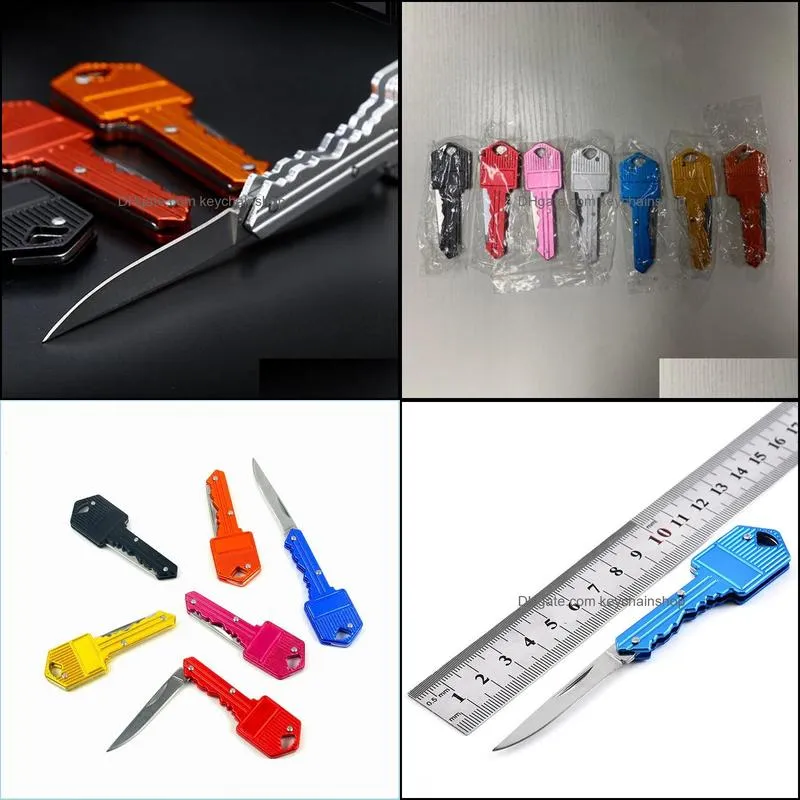 mini key shape folding knife keychain portable outdoor sabre pocket fruit knife multifunctional camping tool gear