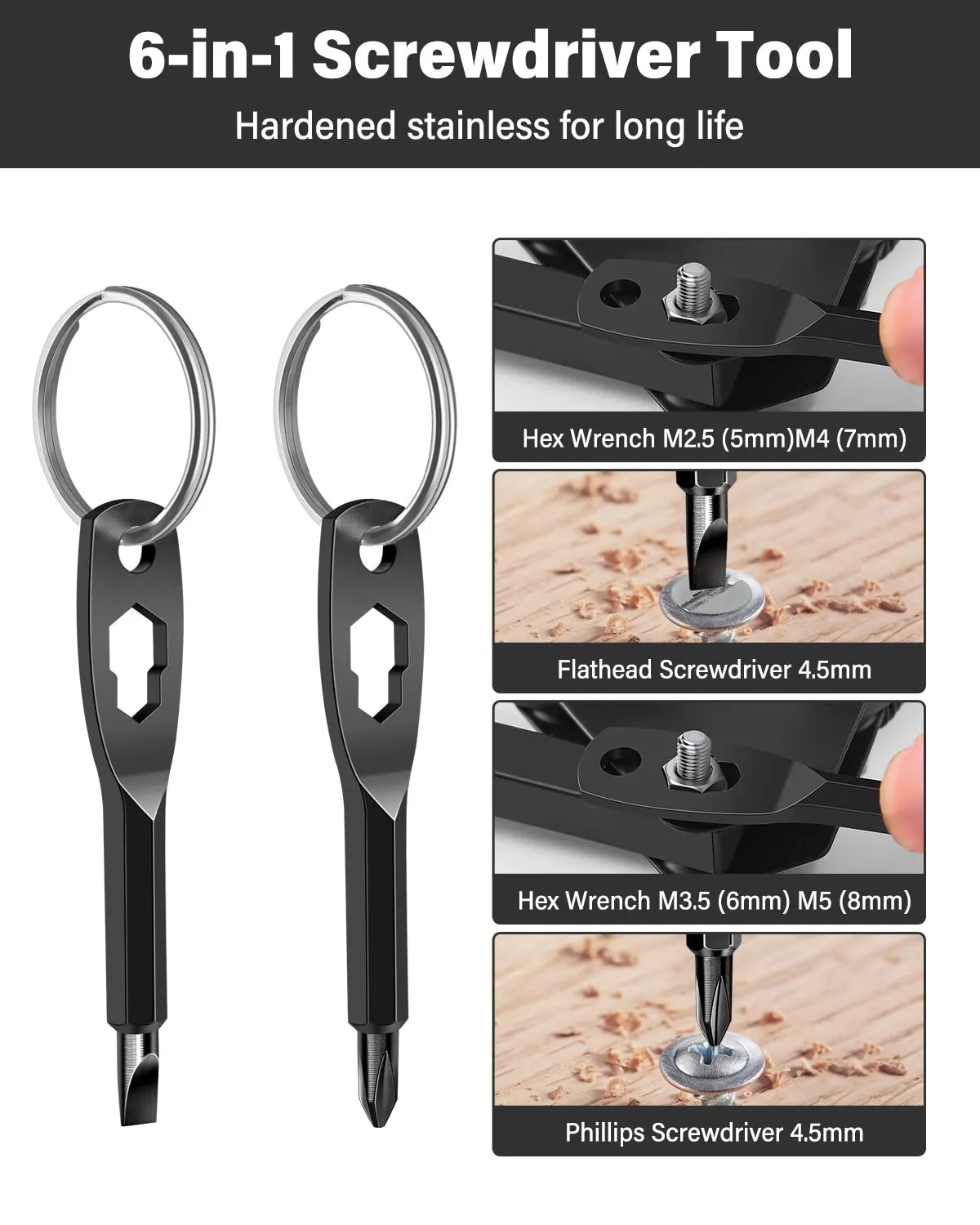 portable screwdriver keychain 6in1 multifunction set nut driver hex wrench repair hand tool pocket screwdrivers flathead and phillips key screwdriver tool set black