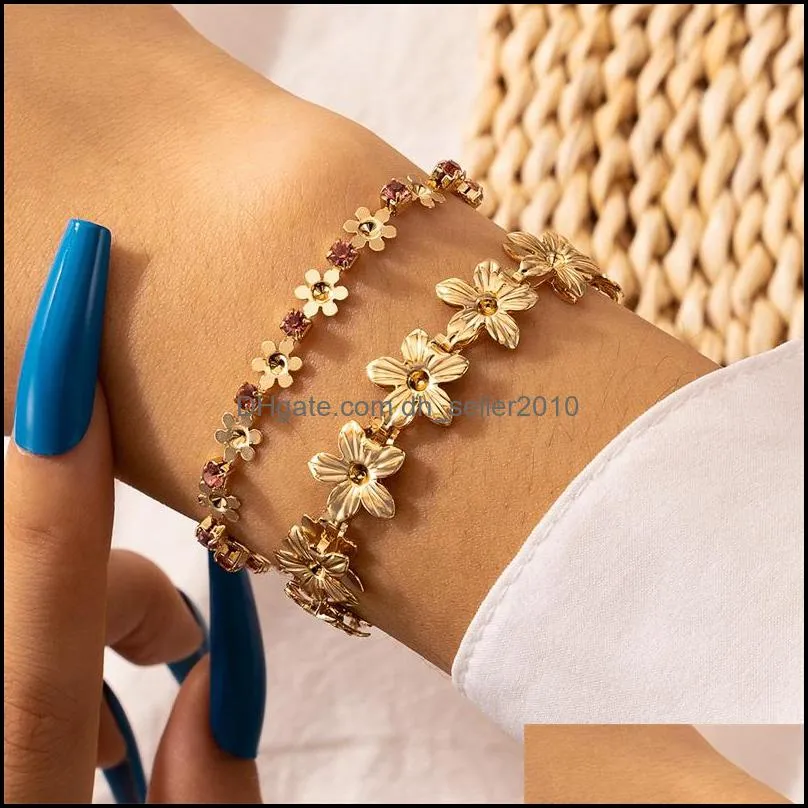 Wholesale Chain High Street Design 2 Layers Gold Plating Daisy Bracelet Vintage Retro Jewelry Link, 3383 Q2