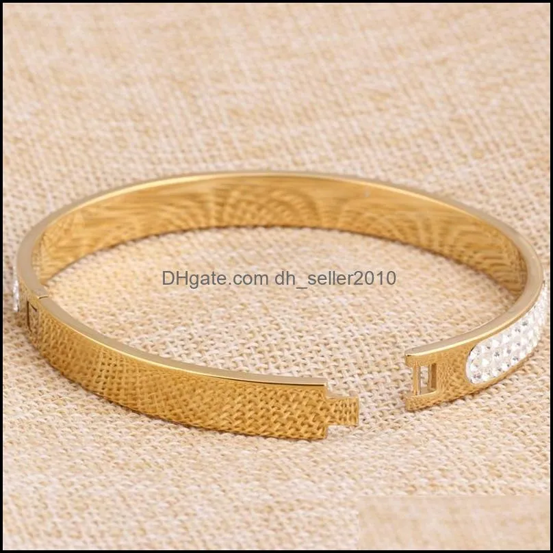 Two Row crystal rhinestone pave stainless steel bracelets & bangles for women Fashion Jewelry Bangle Accessories Drop Shipping 1062 T2