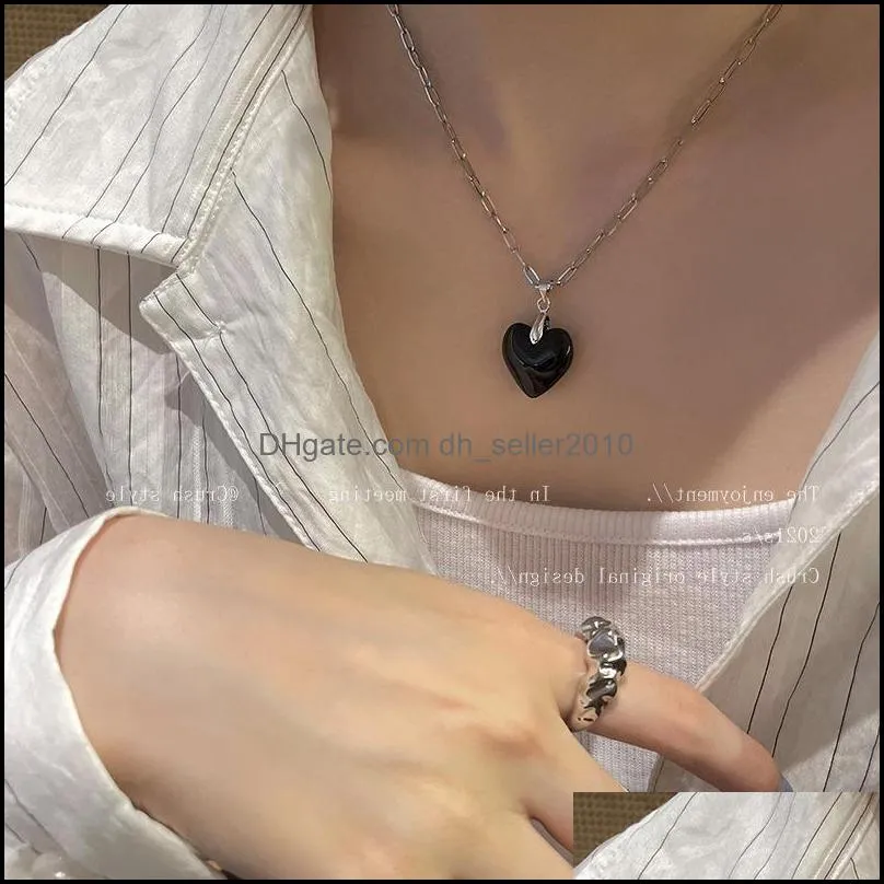 Green Black Zebra-Stripe Glass Heart Pendant Titanium Steel Chain Necklaces for Women Chokers Unusual Necklace Aesthetic Jewelry 5616