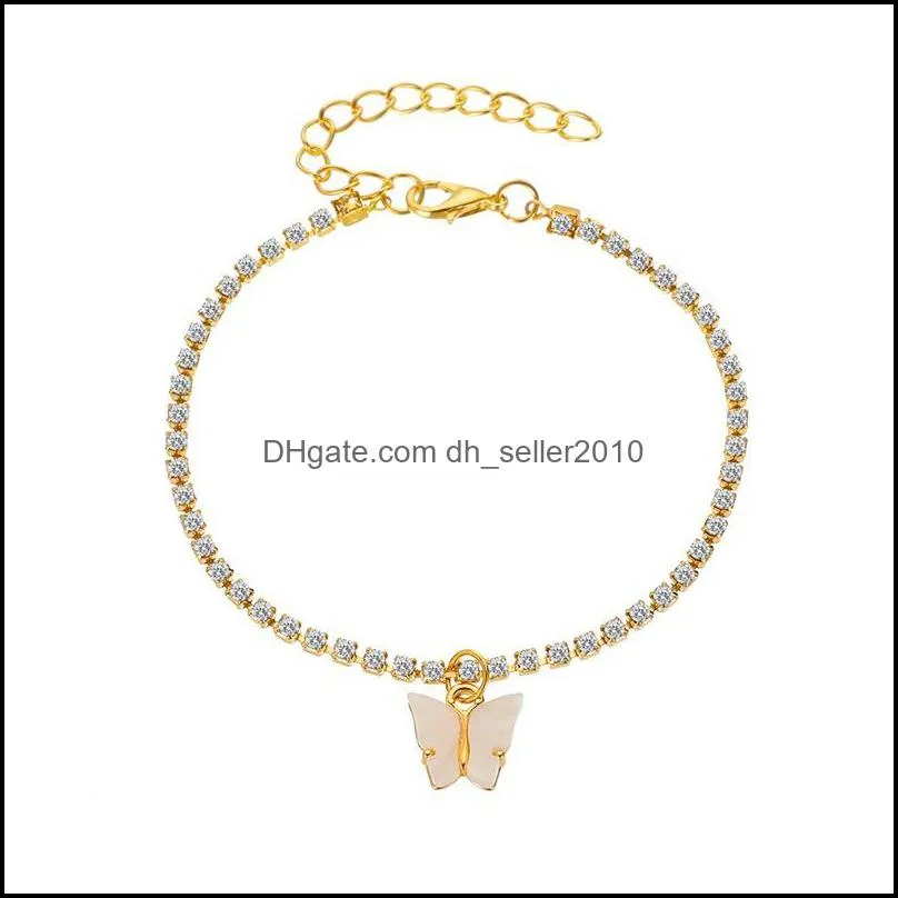 Anklet Sweet and Lovely Butterfly Bracelet Water Diamond Crystal Ankle beach acrylic women`s ankles sandals Anklets women`s jewelry239