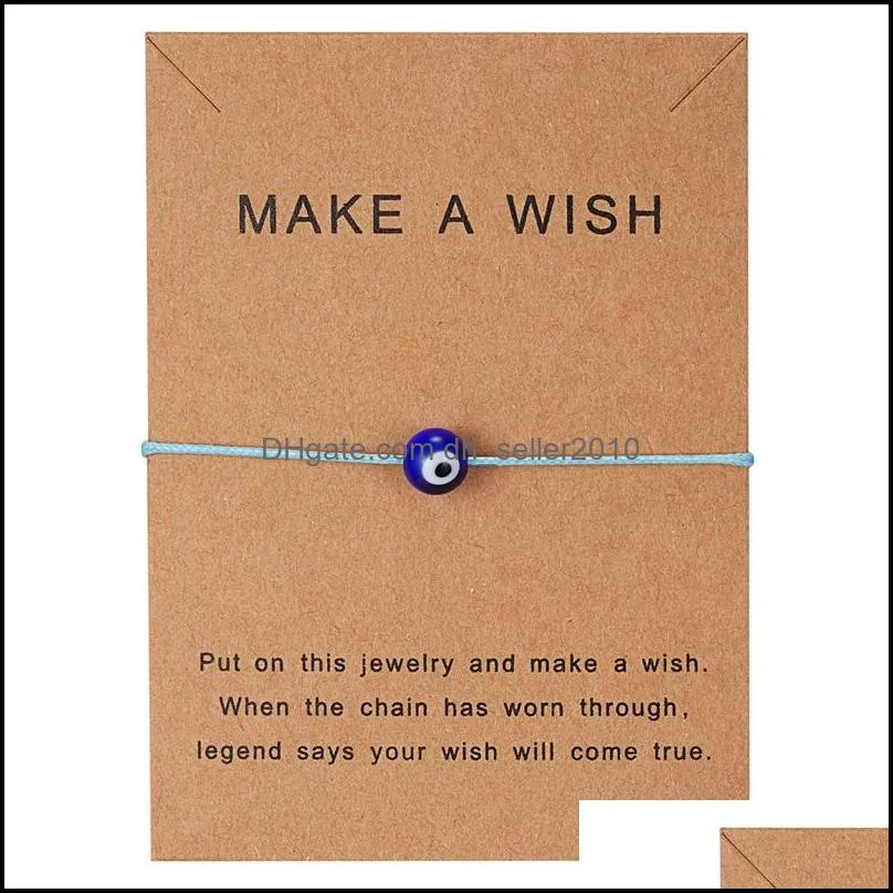 Blue Eye Bracelet Multi Colour Strands Knitting Rope Make A Wish Card Jewelry Charm Bracelets Adjustable Women Men Chain 1 45yh G2B