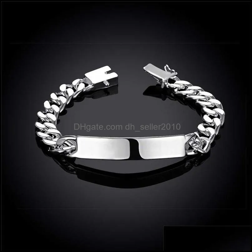 925 Sterling Silver 2pcs Bracelet 10mm Smooth Sideways Chain For Men Women Wedding Engagement Party Jewelry 820 Z2