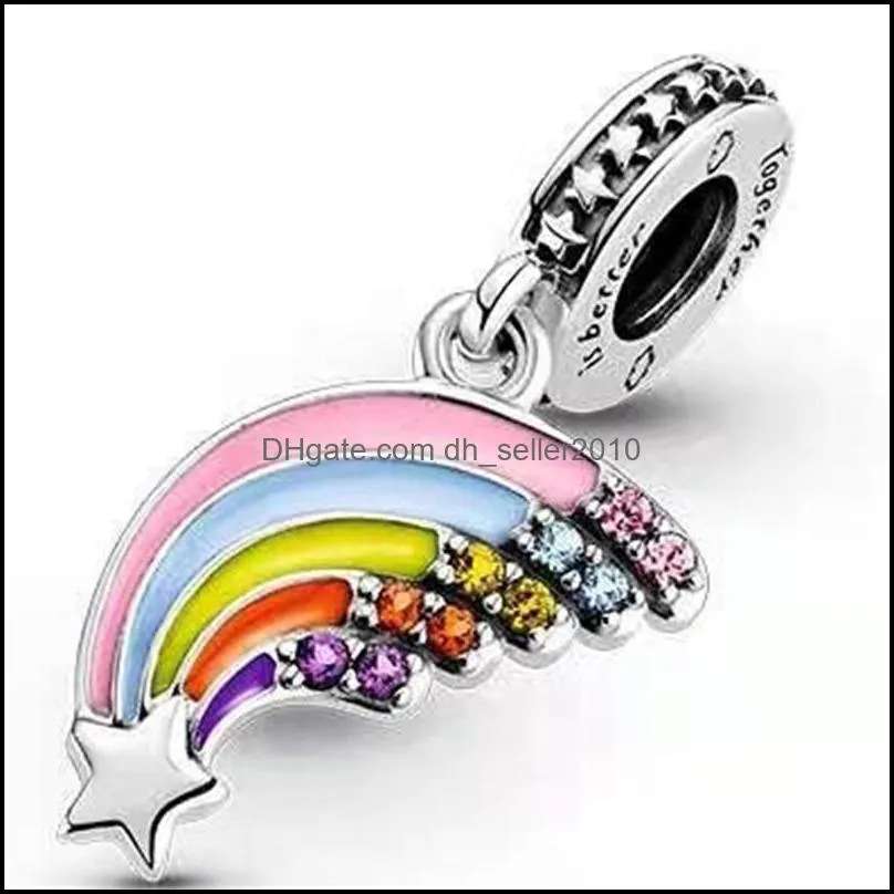 100% 925 Sterling Silver Colourful Rainbow Dangle Charm Fit Original European Charm Bracelet Fashion Jewelry Accessories