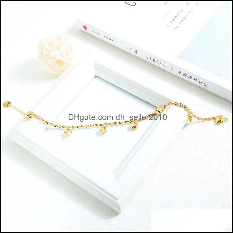 Womens Anklet Chain 18kGold Filled Solid Beach Foot Chain Link with Heart Design For Lady Classic Style Sexy Jewelry 25cm Long 23 W2