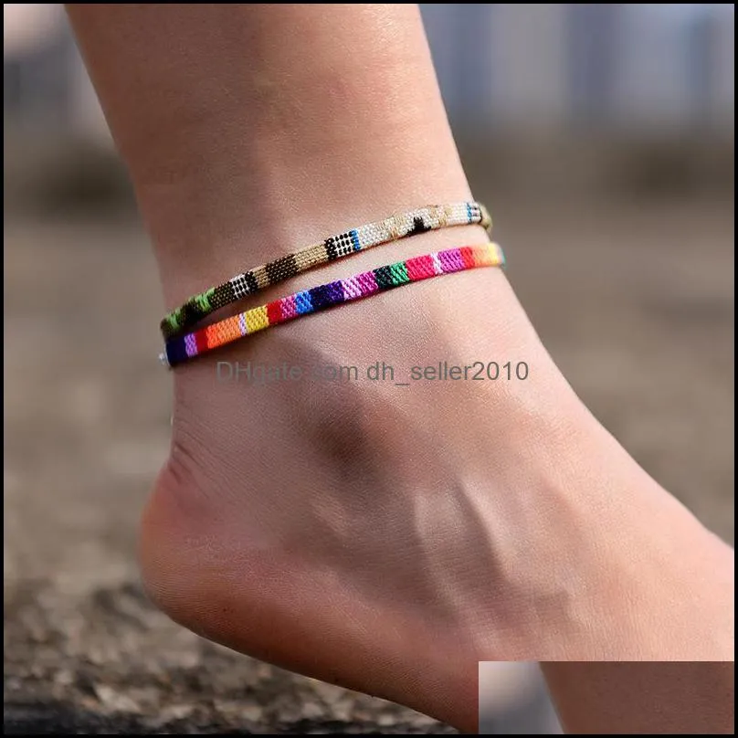 Bohemian Anklets for Men and Women 2pcs/set Handmade Rope Friendship Beach Barefoot Bracelet on the Leg Chain 2942 Q2