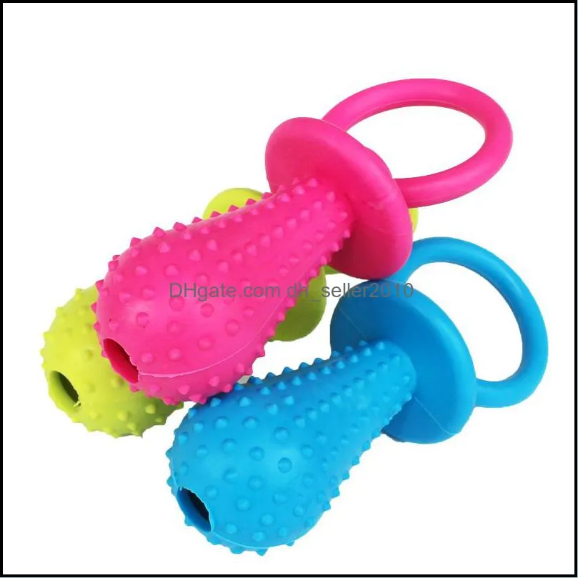 Pet Pacifier Chew Toys Rubber Dotted Pacifier Shape Bell Pet Dog Pet Molar Clean Teeth Toy for Puppy Cat Supplies