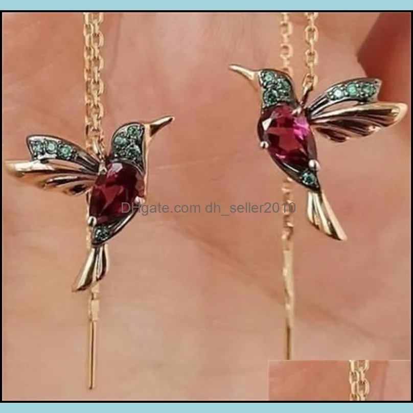 Spread Wings Birds Dangle Earrings Mixed Zirconium Crystal Rhinestone Red Dangle Chandelier Ear Line Ornament Women Girl Jewelry Accessory 2lra