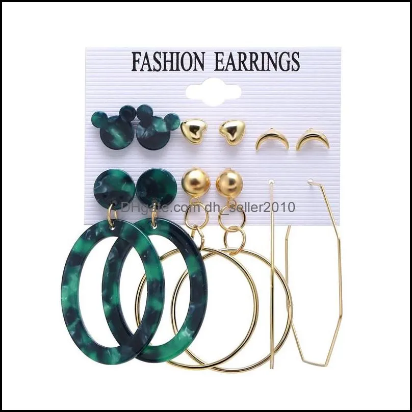 Acetate Earring Set Women Fashion Jewelry Love Moon Dangle Earrings Colorful Plated Gold Silver 3069 Q2