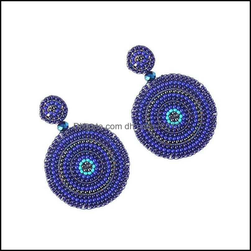 Bohemian Drop Dangle Earring National Style Handmade Weave Rice Beads Geometry Womens Jewelry Earrings Circular Pendant 13jq G2B