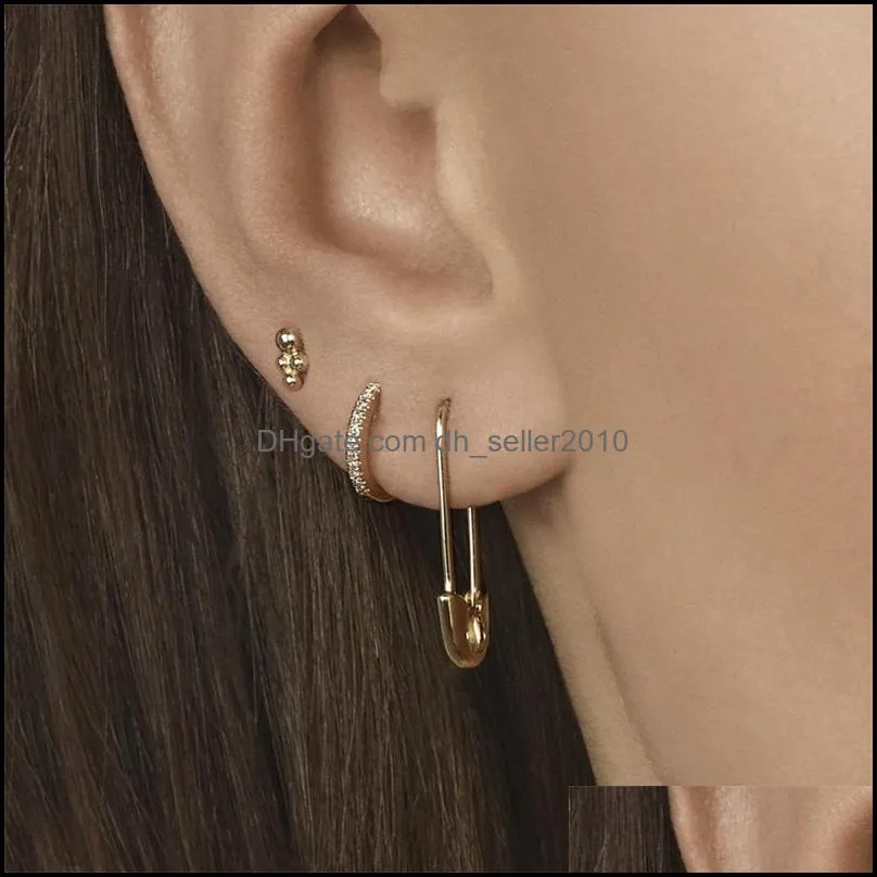 Gift Women Earring Latest New Design Safety Pin Shape Ear Wire Gold Plated Trendy Gorgeous Women Exquisite Jewelry