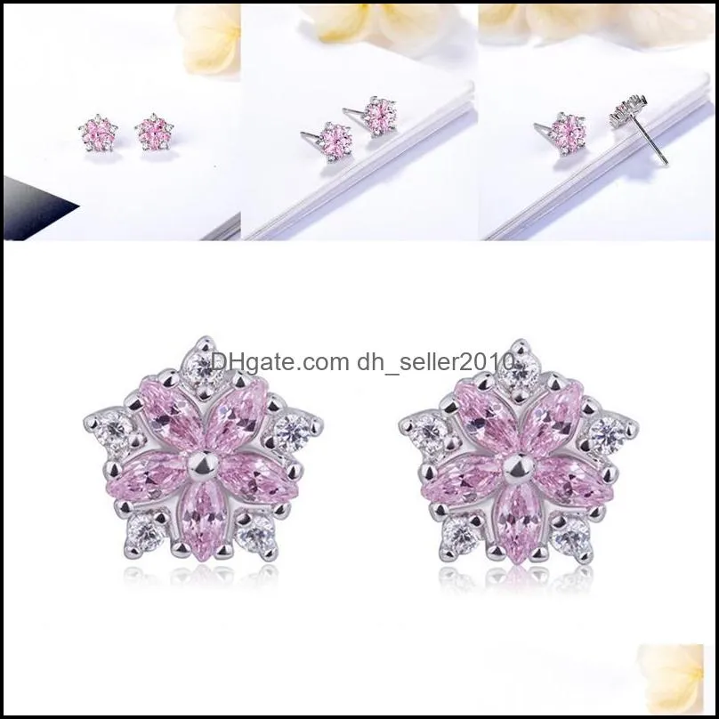 Flowers Rhinestone Stud Earrings Sakura Zircon Copper Ear Studs Fashion Temperament Women Jewelry Accessories New 4 3gma N2