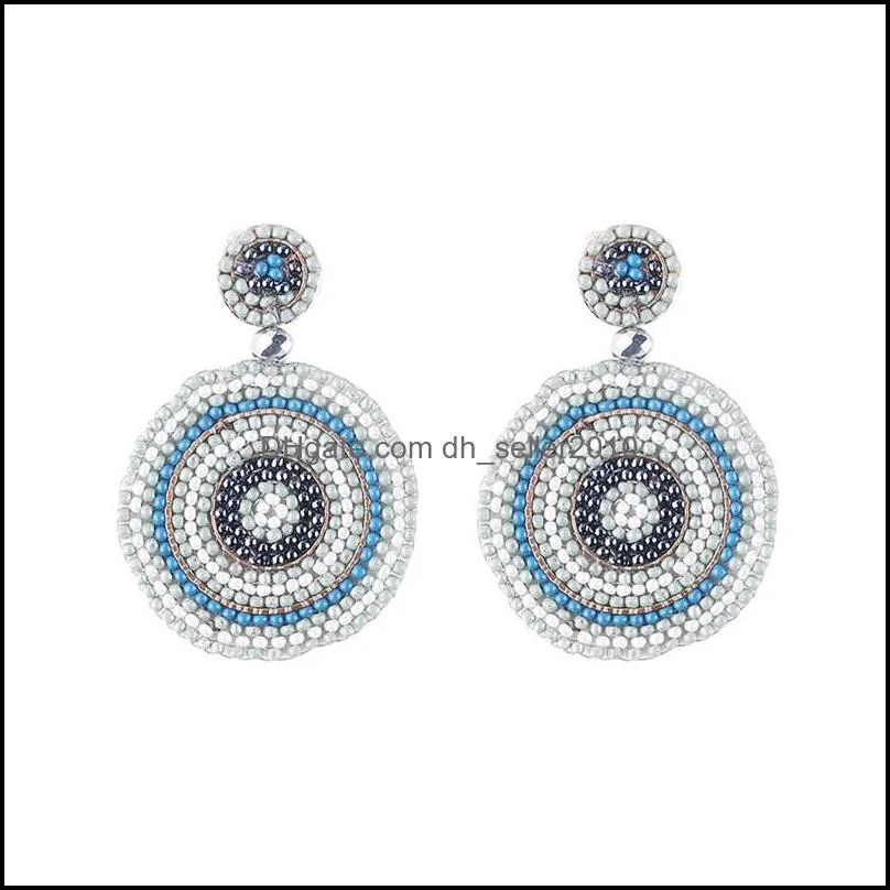 Bohemian Drop Dangle Earring National Style Handmade Weave Rice Beads Geometry Womens Jewelry Earrings Circular Pendant 13jq G2B