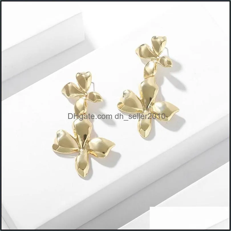 Retro Irregular Charm Eardrop Big Double Flower Gold Plated Exaggeration Ear Pendants Alloy Earrings Europe America 3 9sl P2